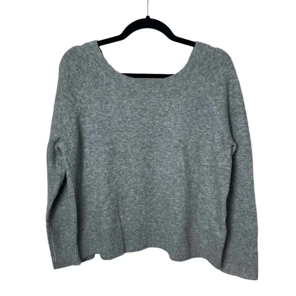 J Crew V Back Velvet Tie Long Sleeve Sweater Gray Size Small